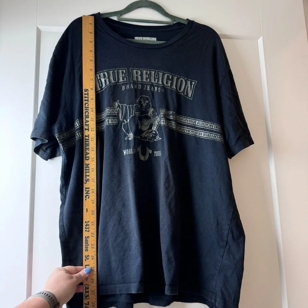 True Religion XXL T Shirt Tee Buddha Logo Navy Made in El Salvador